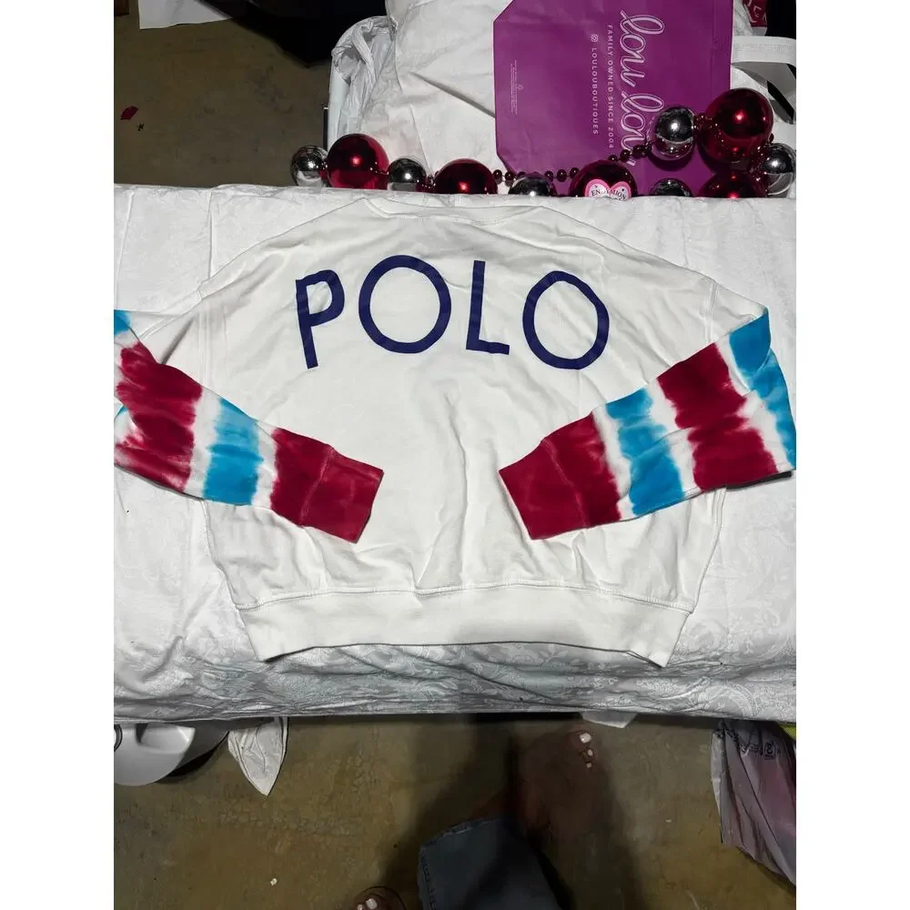 Ralph Lauren 8/10 cropped tied dyed arms red blue polo on back shoulder area nwt